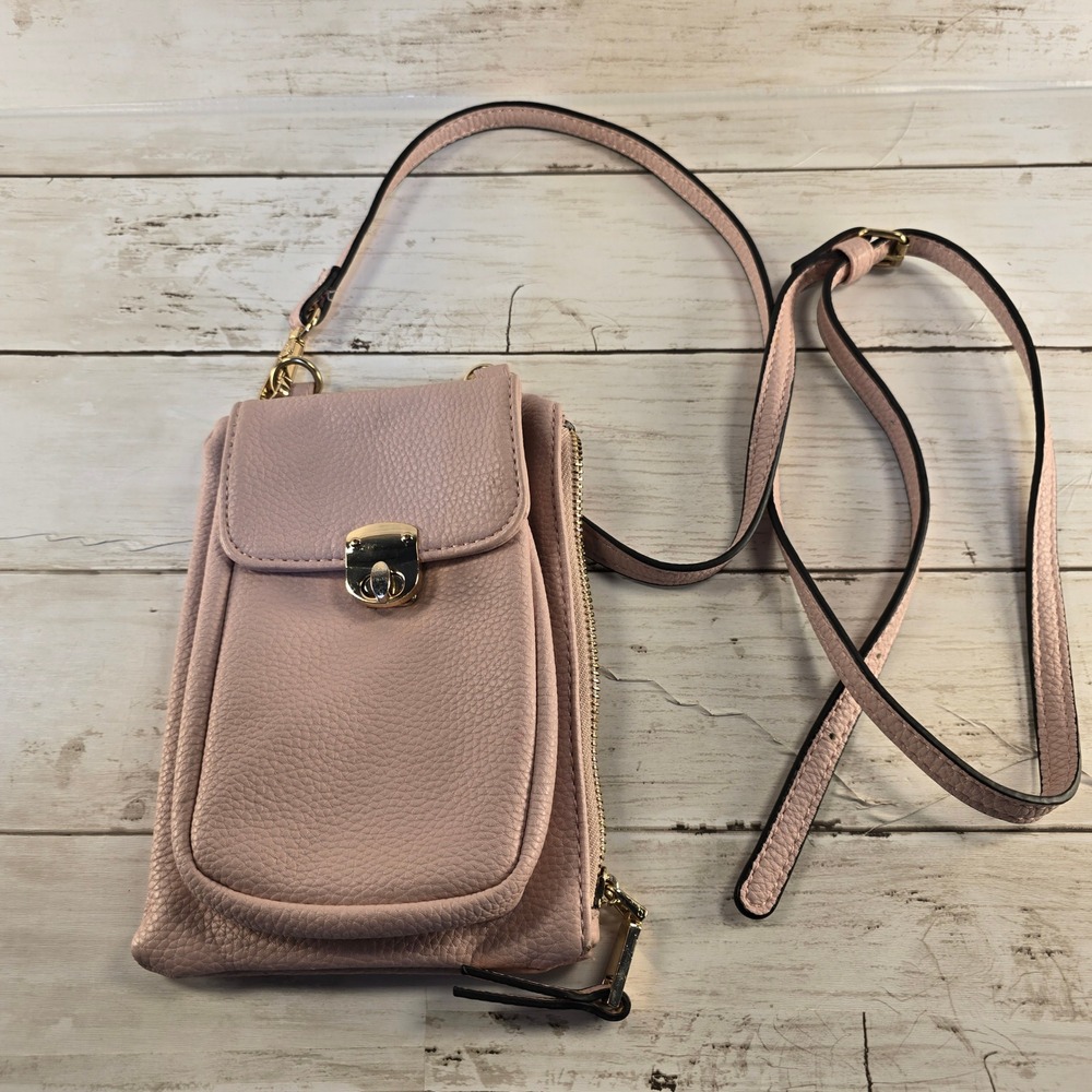 Blush Pink Pebbled Faux Leather Phone Crossbody Bag Gold Hardware Wallet